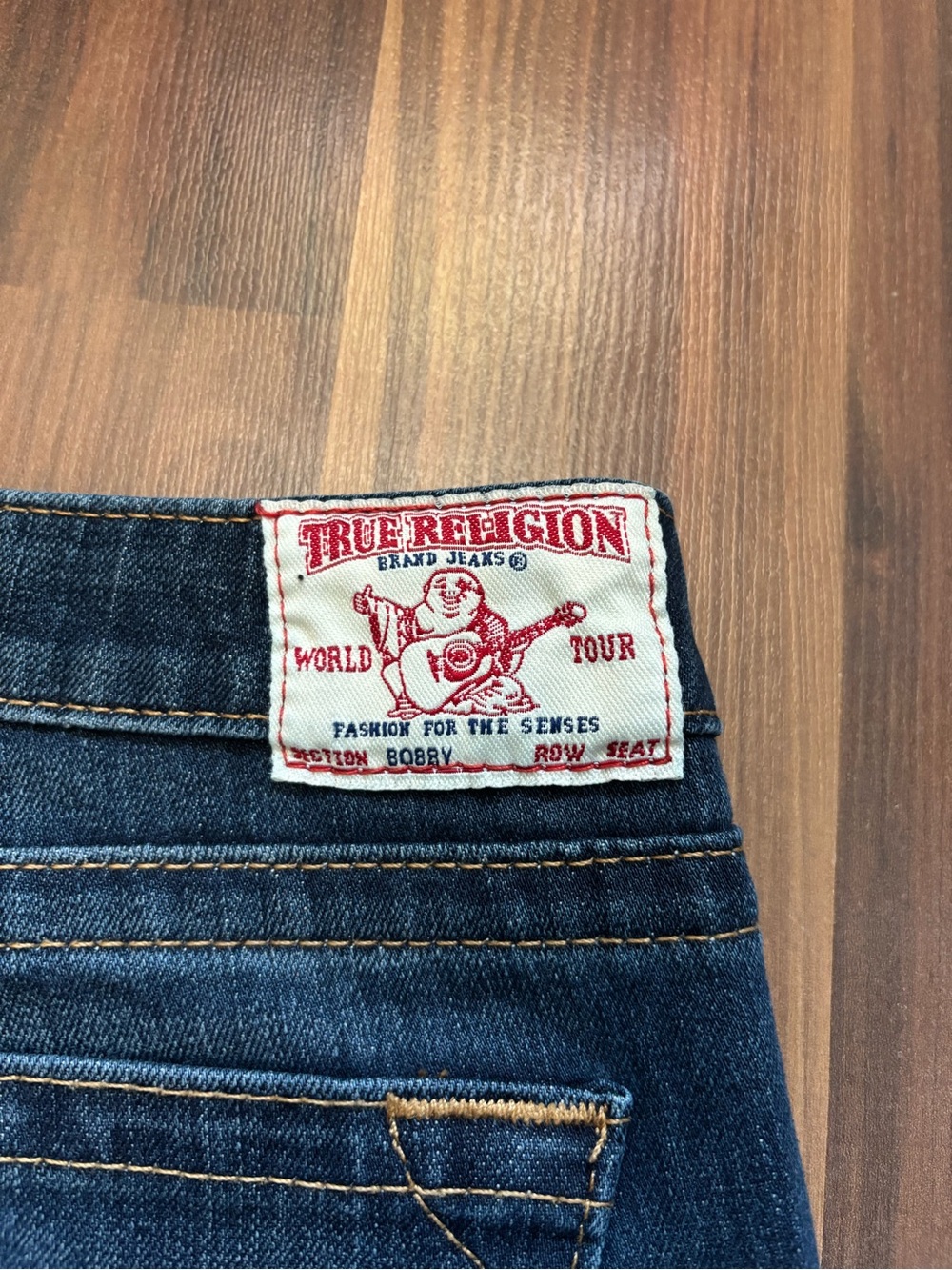 True Religion Women's Medium Blue Flare Jeans with Signature Pocket Stitching - Picture 8 of 8